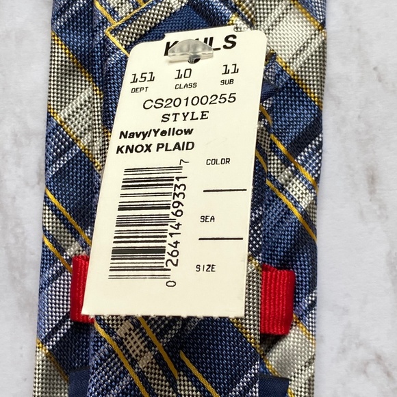 CHAPS Men's Tie Silk Plaid Classic Work Spandex Stretch Navy Yellow - Picture 6 of 8